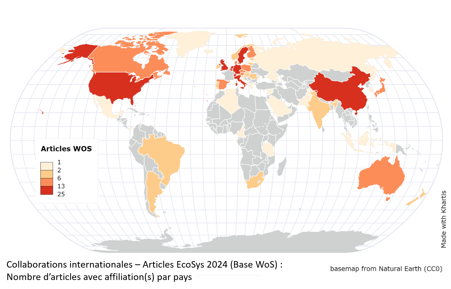 Carte des collaborations internationales sur articles ECOSYS 2024